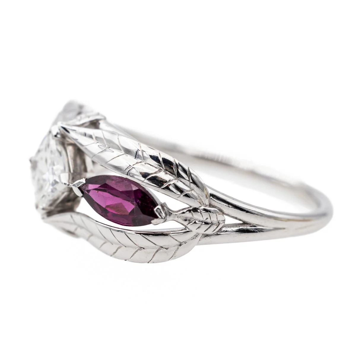 Bague en or blanc, tanzanite, grenat et diamant - Image 4
