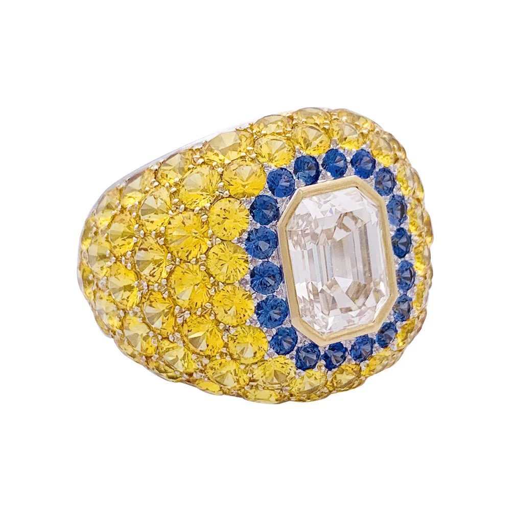 Bague en or blanc, pierres et diamant brun - Image 3