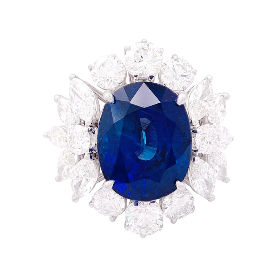 Bague or blanc, saphir et diamants