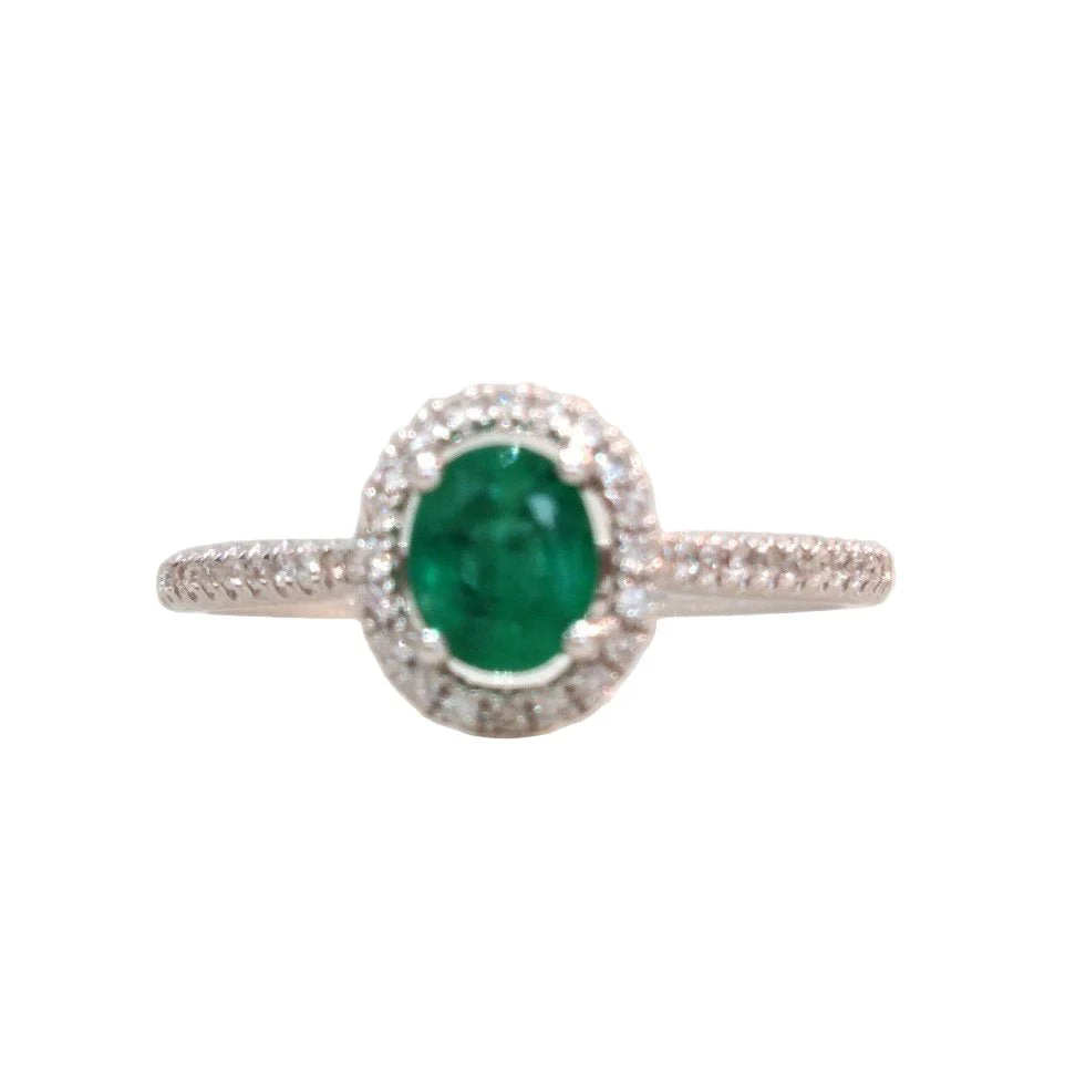 Bague Entourage en or blanc, émeraude et diamants