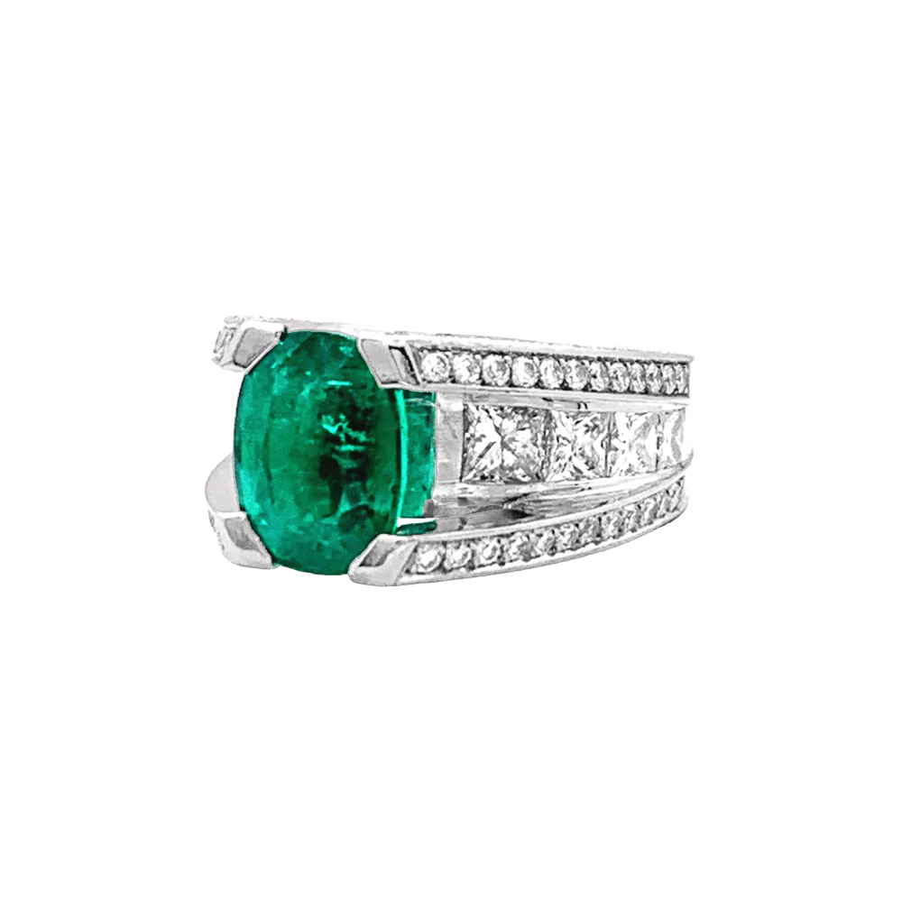Bague en or blanc, émeraude et diamants - Image 3