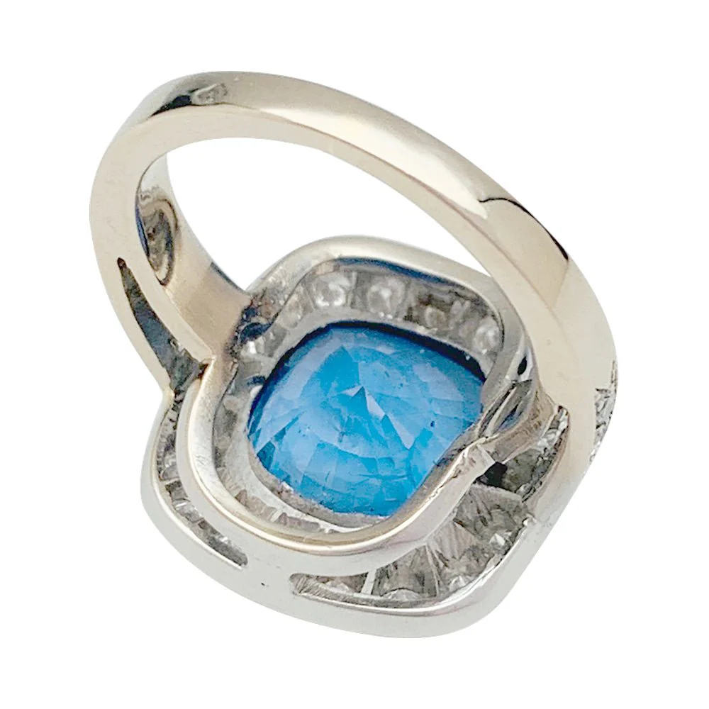 Bague or blanc entourage diamants, saphir 5 carats - Image 3