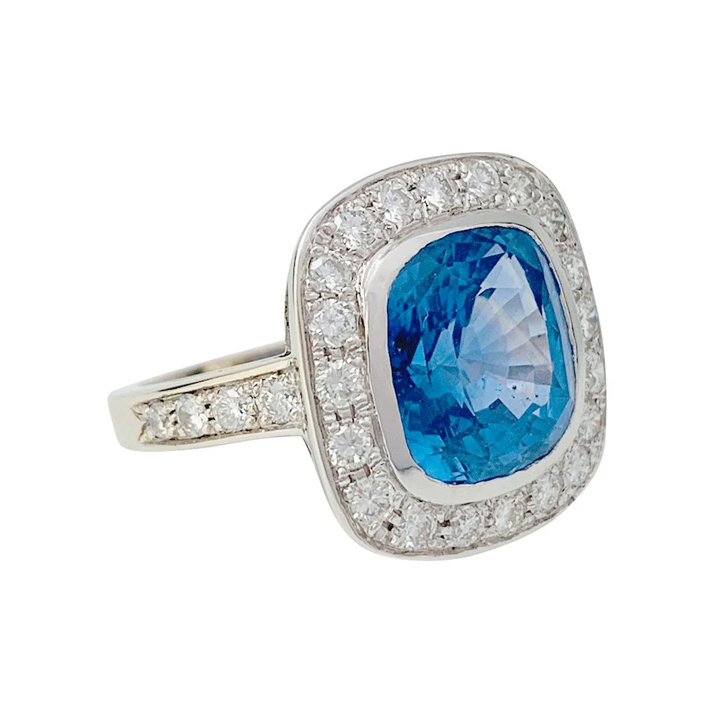 Bague or blanc entourage diamants, saphir 5 carats - Image 5