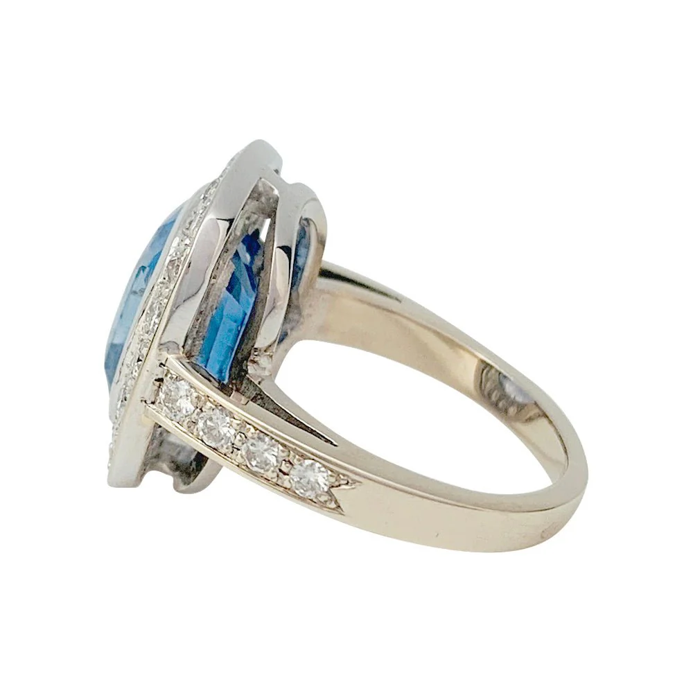 Bague or blanc entourage diamants, saphir 5 carats - Image 6