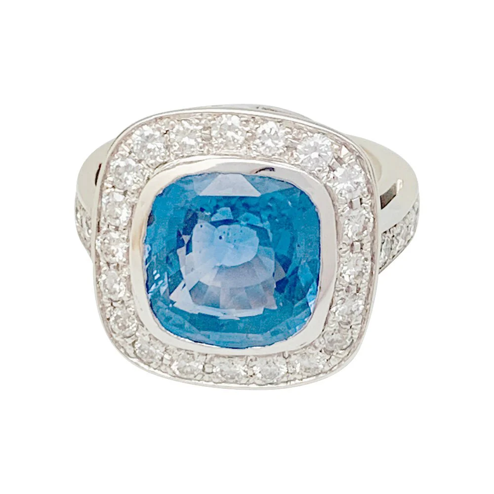 Bague or blanc entourage diamants, saphir 5 carats - Image 8