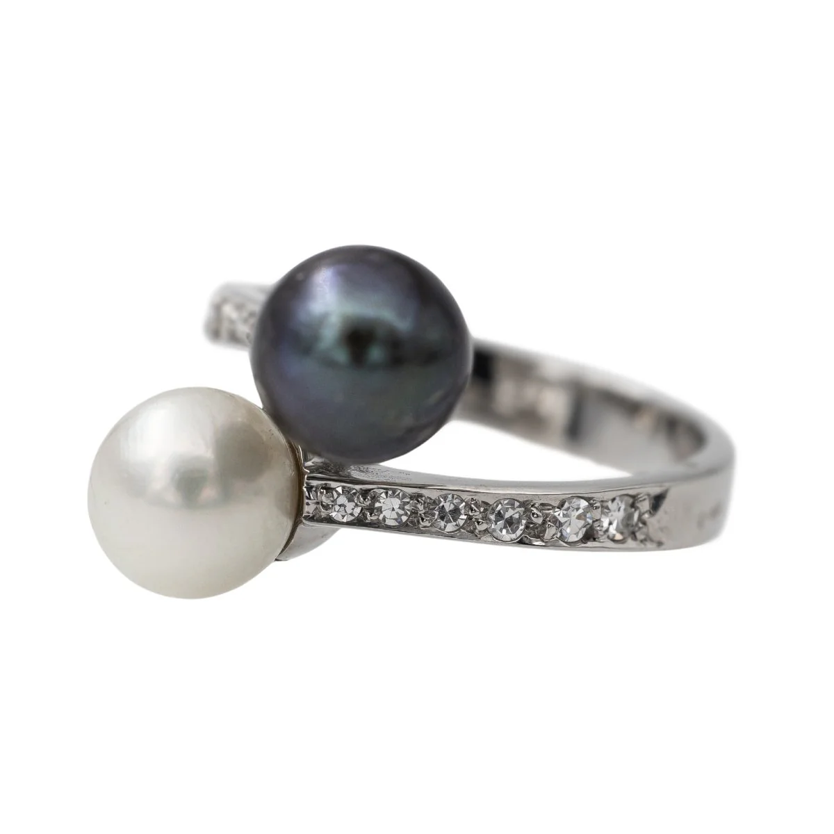 Bague or blanc et perles - Image 2