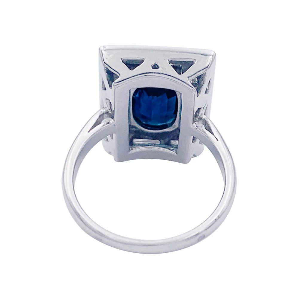 Bague or blanc, saphir 3,84 cts et diamants baguettes - Image 6