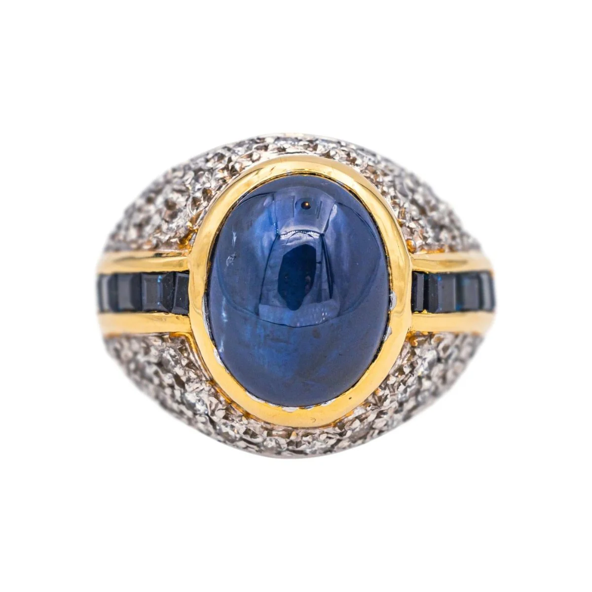 Bague Dôme en or blanc, or jaune, saphirs et diamants