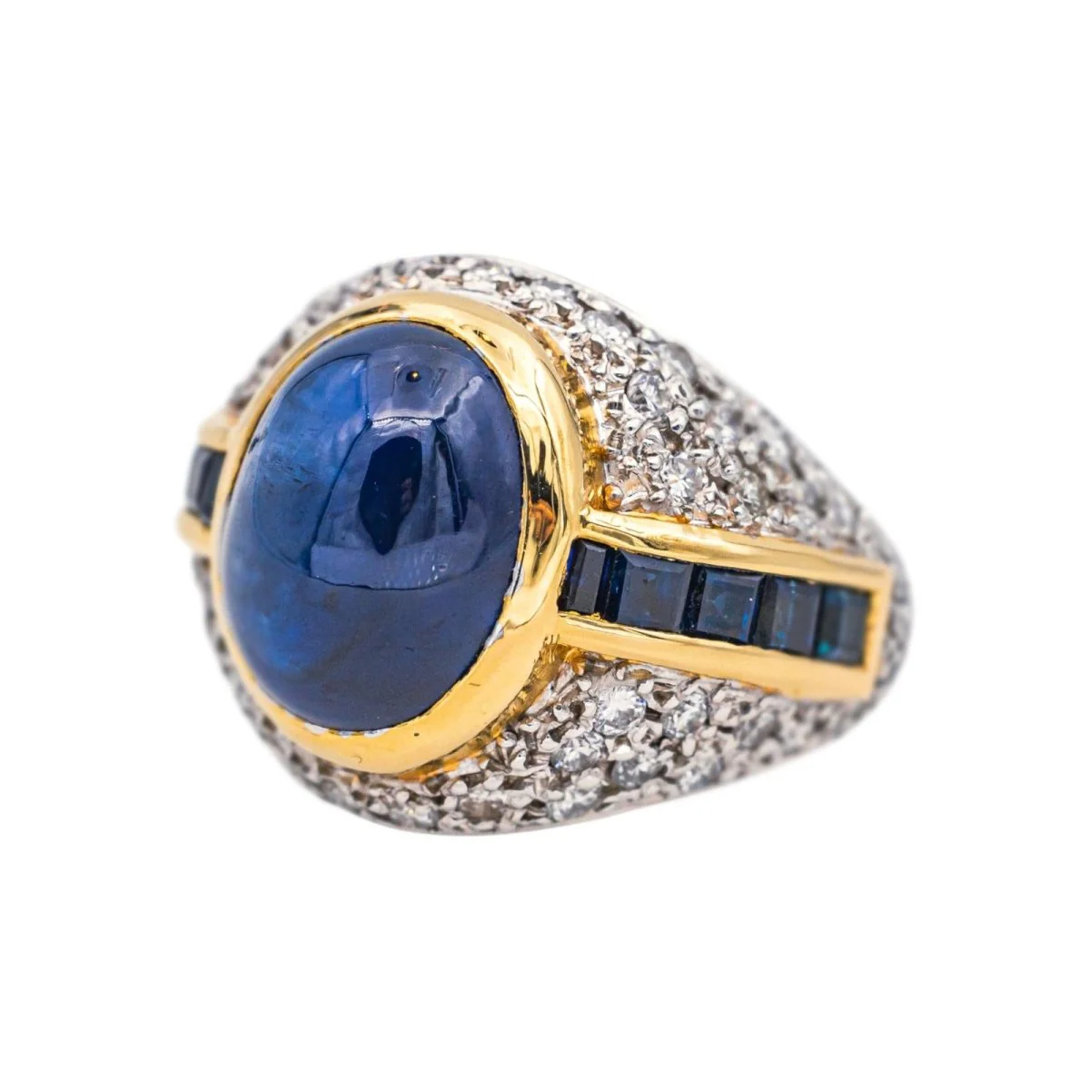 Bague Dôme en or blanc, or jaune, saphirs et diamants - Image 3