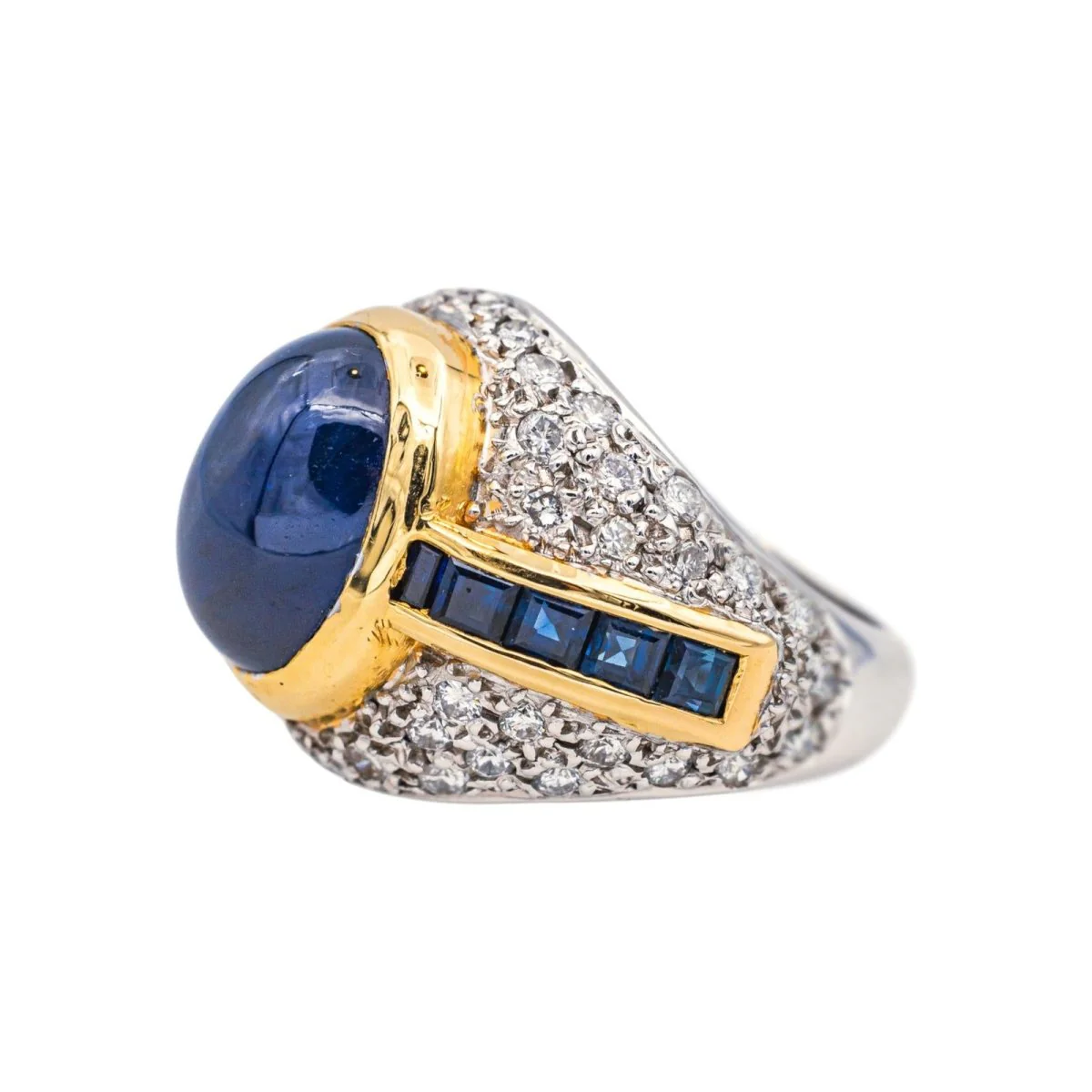 Bague Dôme en or blanc, or jaune, saphirs et diamants - Image 4