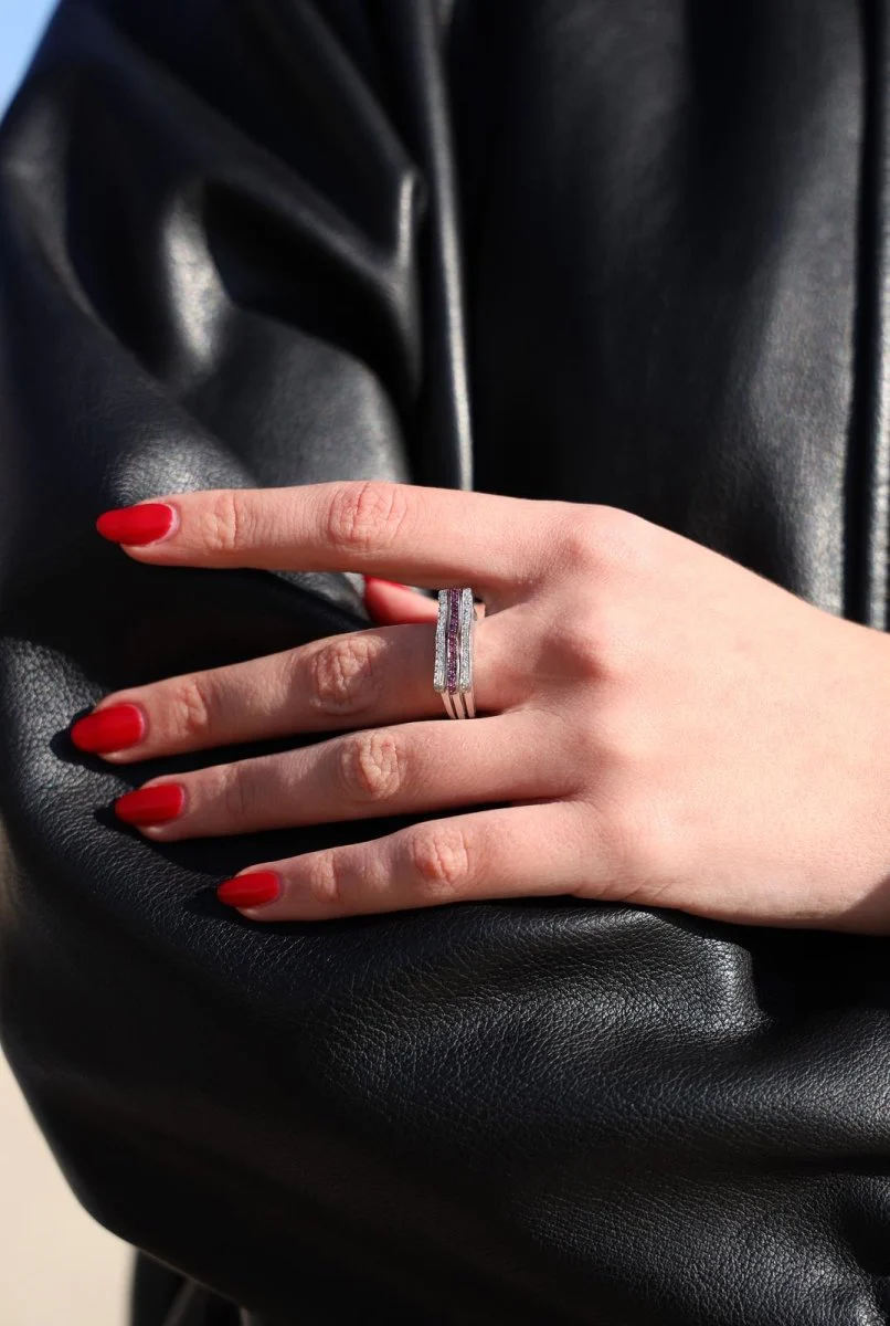 Bague en or blanc, diamants et saphir rose - Image 7