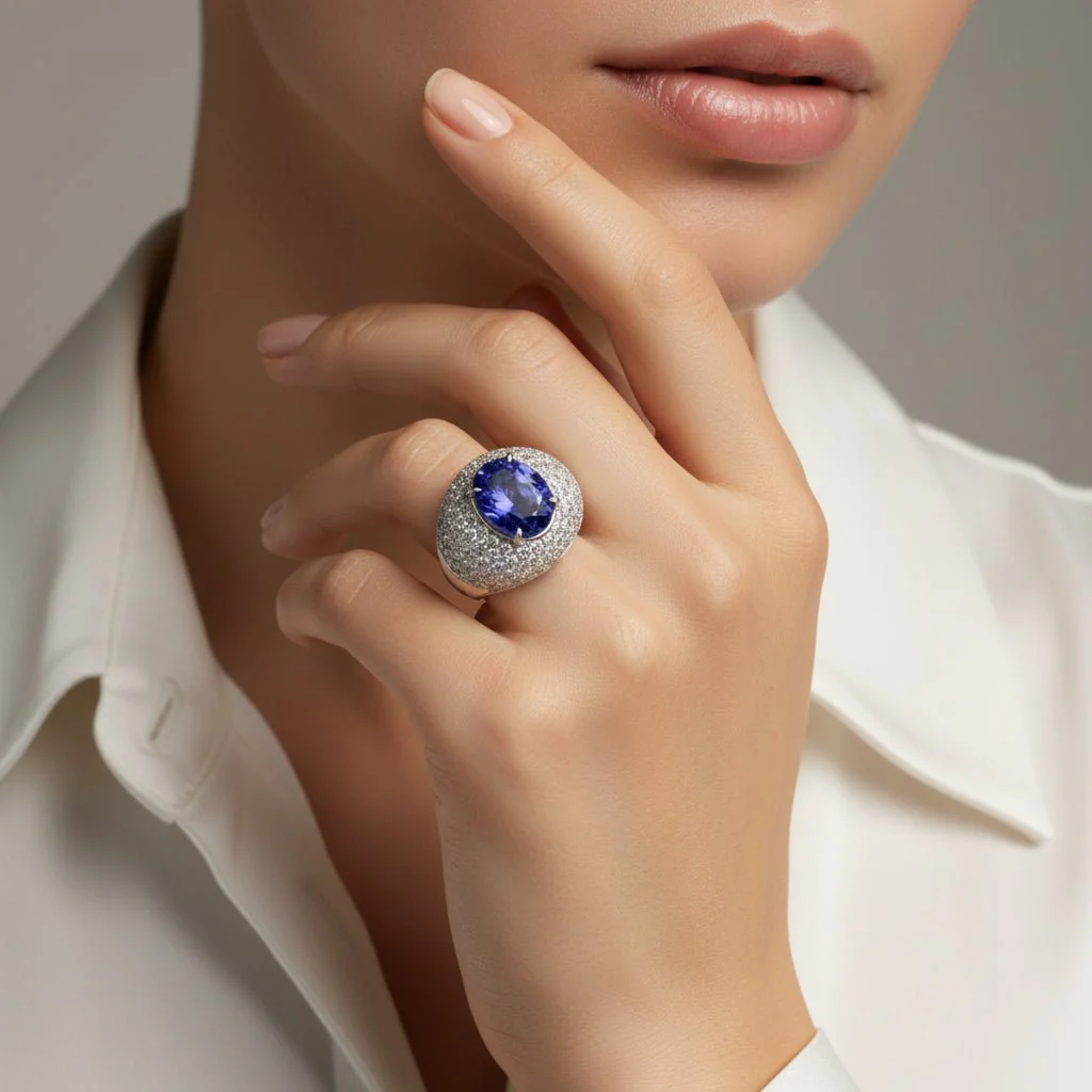 Bague Dôme en or blanc, tanzanite et diamants - Image 2
