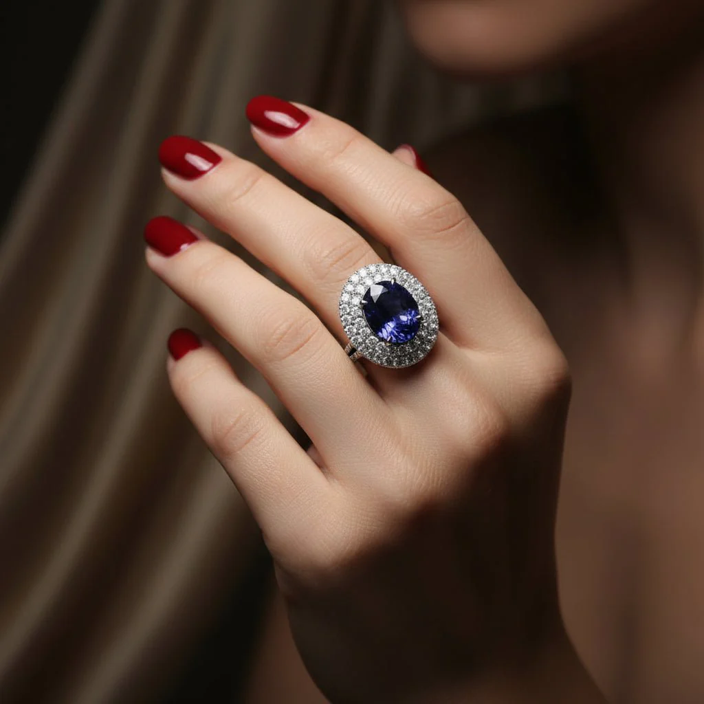 Bague Entourage en or blanc, tanzanite et diamants - Image 2