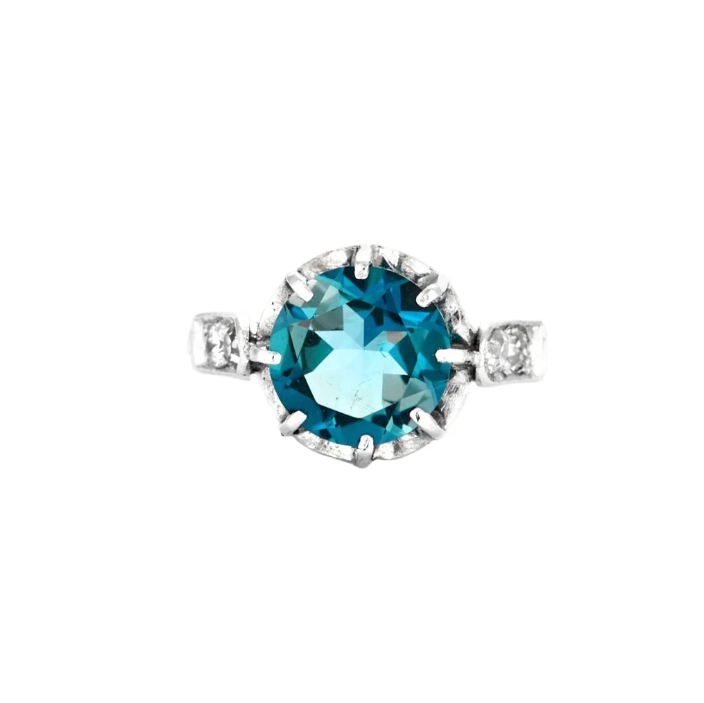 Bague Solitaire en or blanc, topaze et diamants