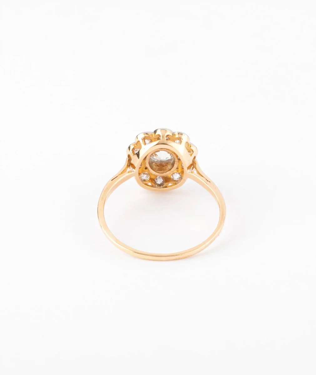 Bague marguerite ancienne en or et diamant - Image 2