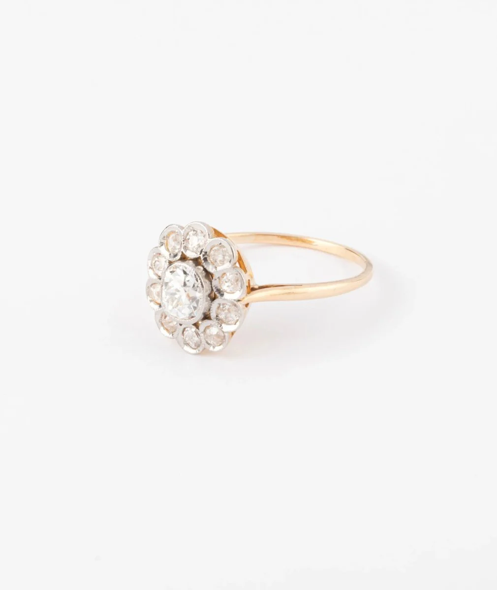 Bague marguerite ancienne en or et diamant - Image 4