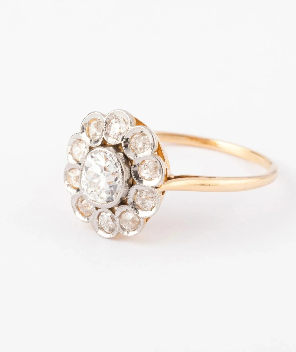 Bague marguerite ancienne en or et diamant - Image 7