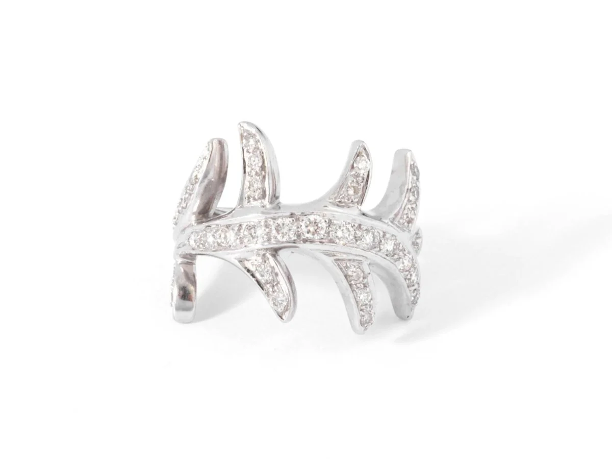 Bague or gris feuillages en diamant - Image 2