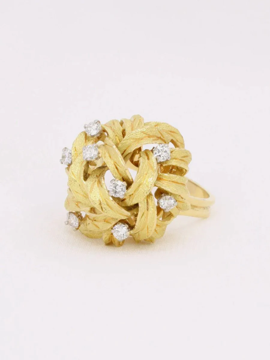 Bague dome fleur or jaune diamants