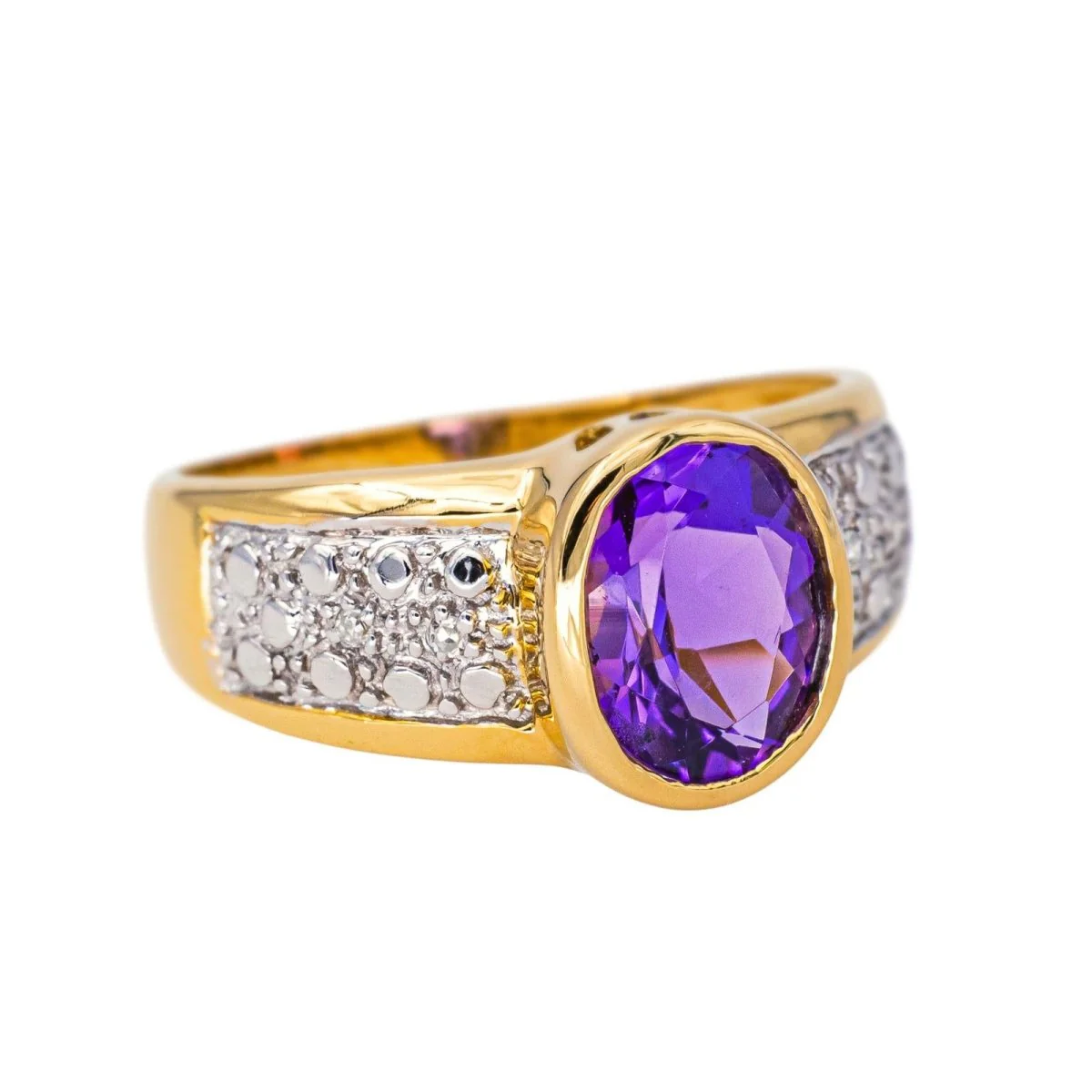 Bague Cocktail en or jaune, améthyste, et diamants - Image 6
