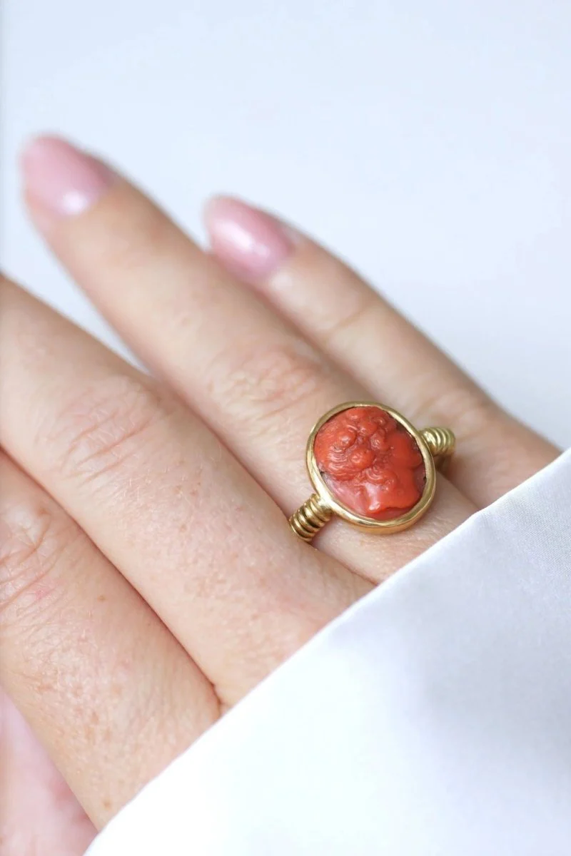 Bague style antique camée corail - Image 6
