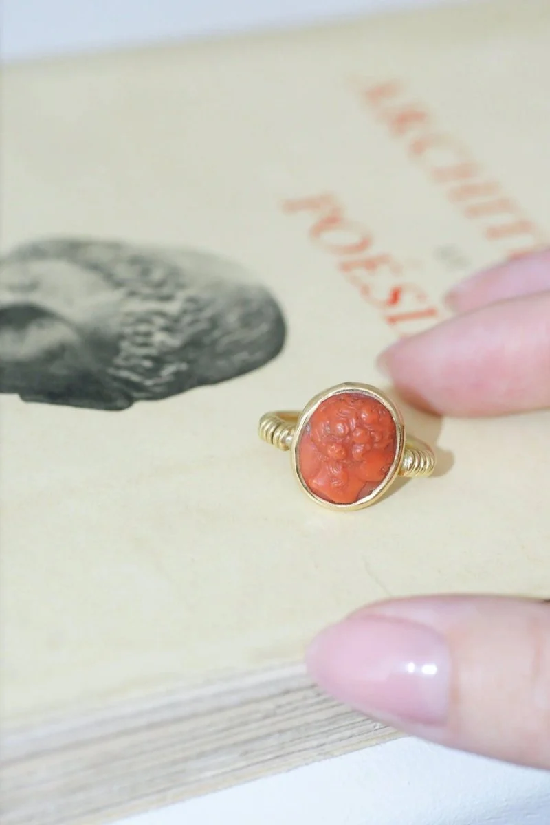 Bague style antique camée corail - Image 8
