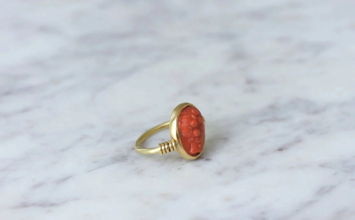 Bague style antique camée corail - Image 9