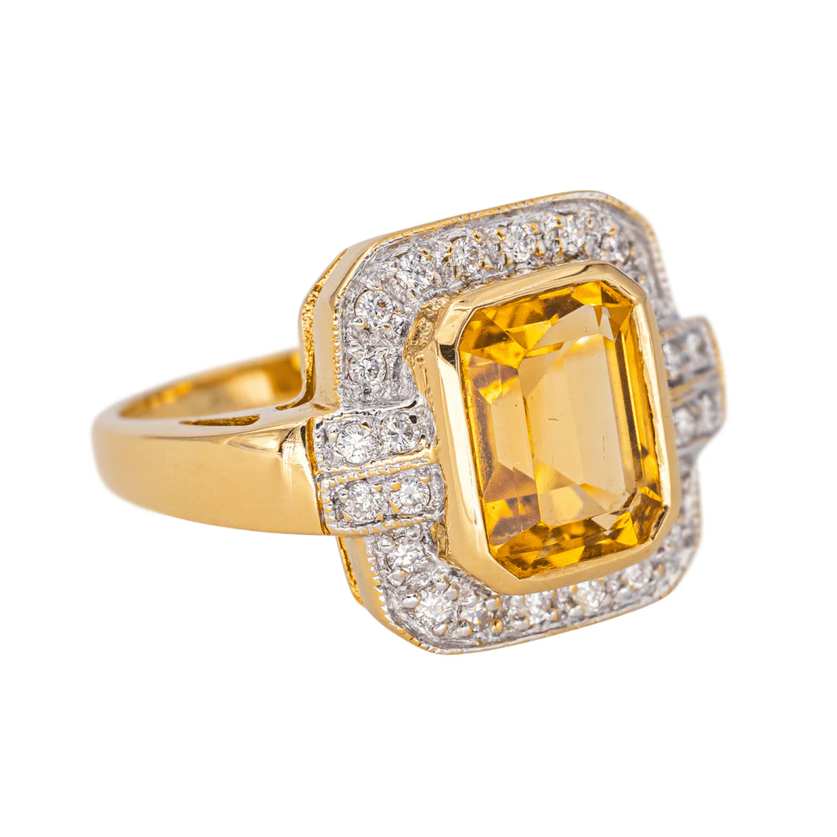 Bague Entourage en or jaune, citrine et diamants - Image 6