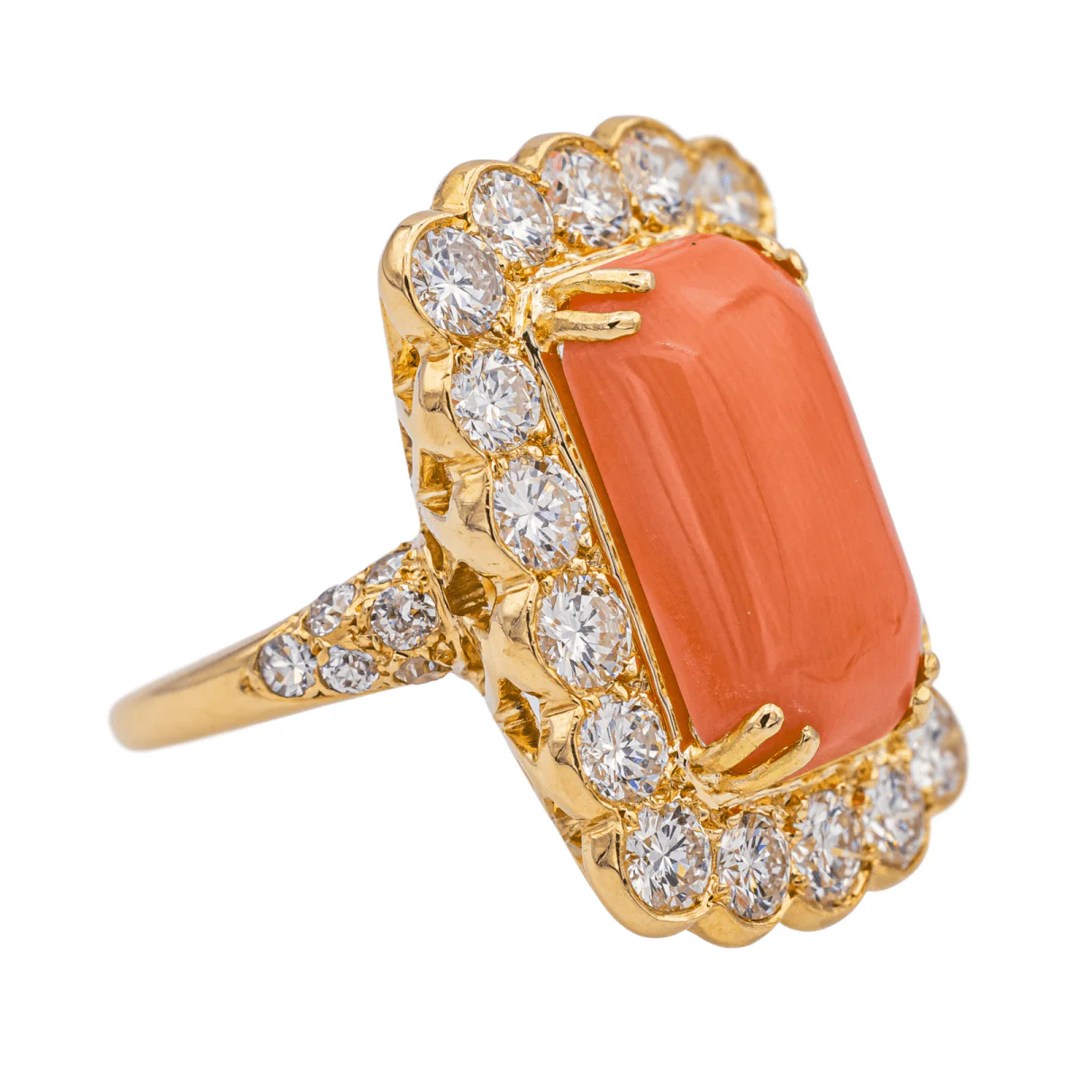 Bague en or jaune, corail et diamants - Image 6