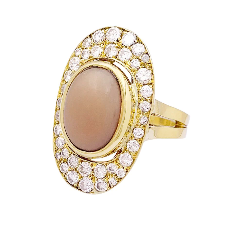 Bague en or jaune, corail et diamants - Image 3