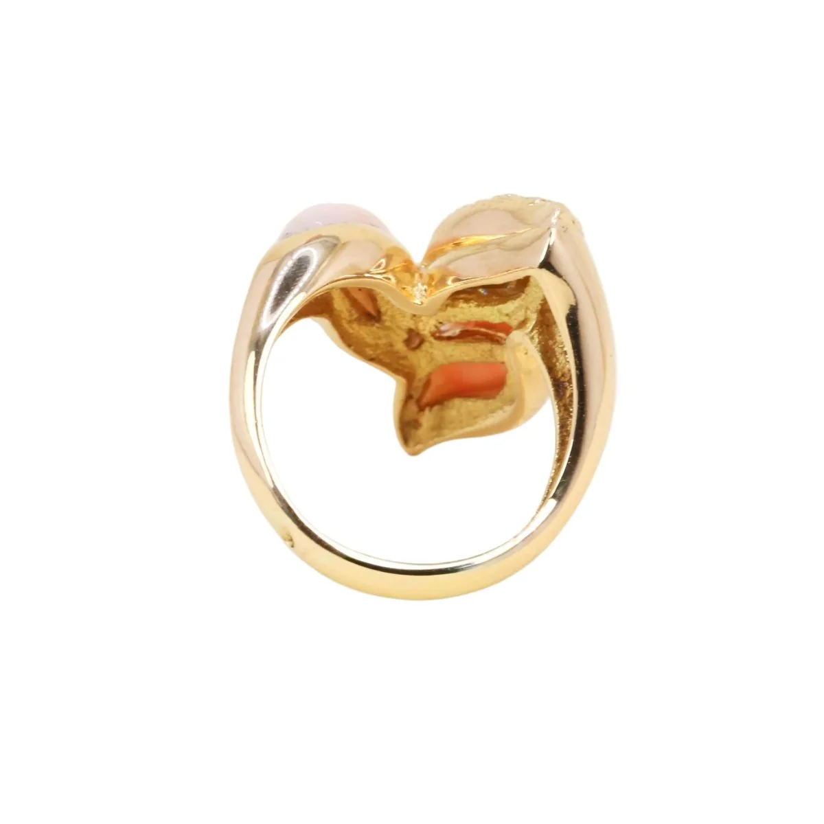 Bague Cocktail en or jaune, corail et diamants - Image 4