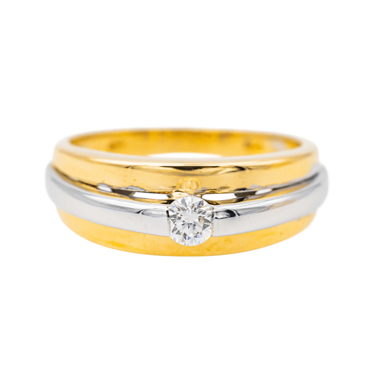 Bague Solitaire en or jaune, or blanc et diamant