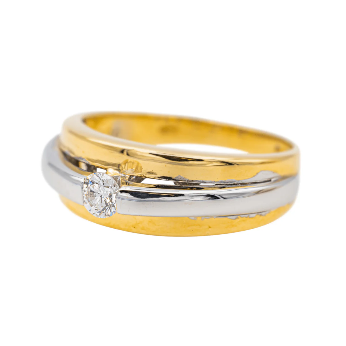 Bague Solitaire en or jaune, or blanc et diamant - Image 3