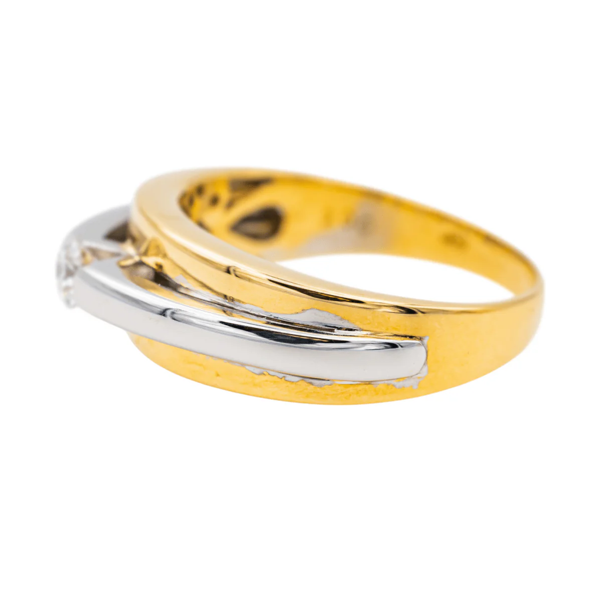 Bague Solitaire en or jaune, or blanc et diamant - Image 4