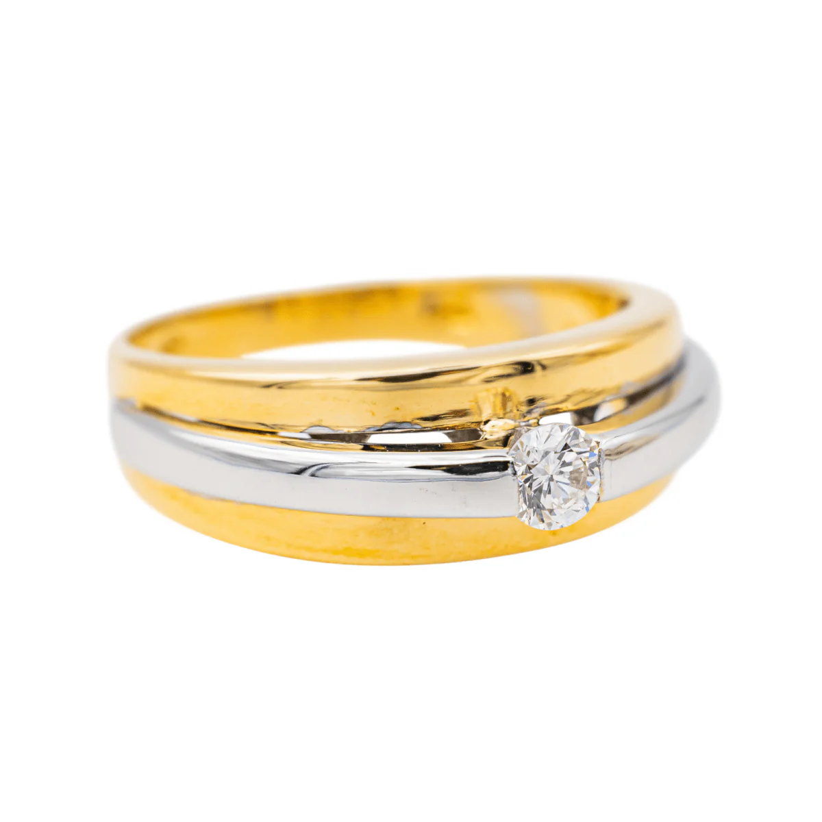 Bague Solitaire en or jaune, or blanc et diamant - Image 6