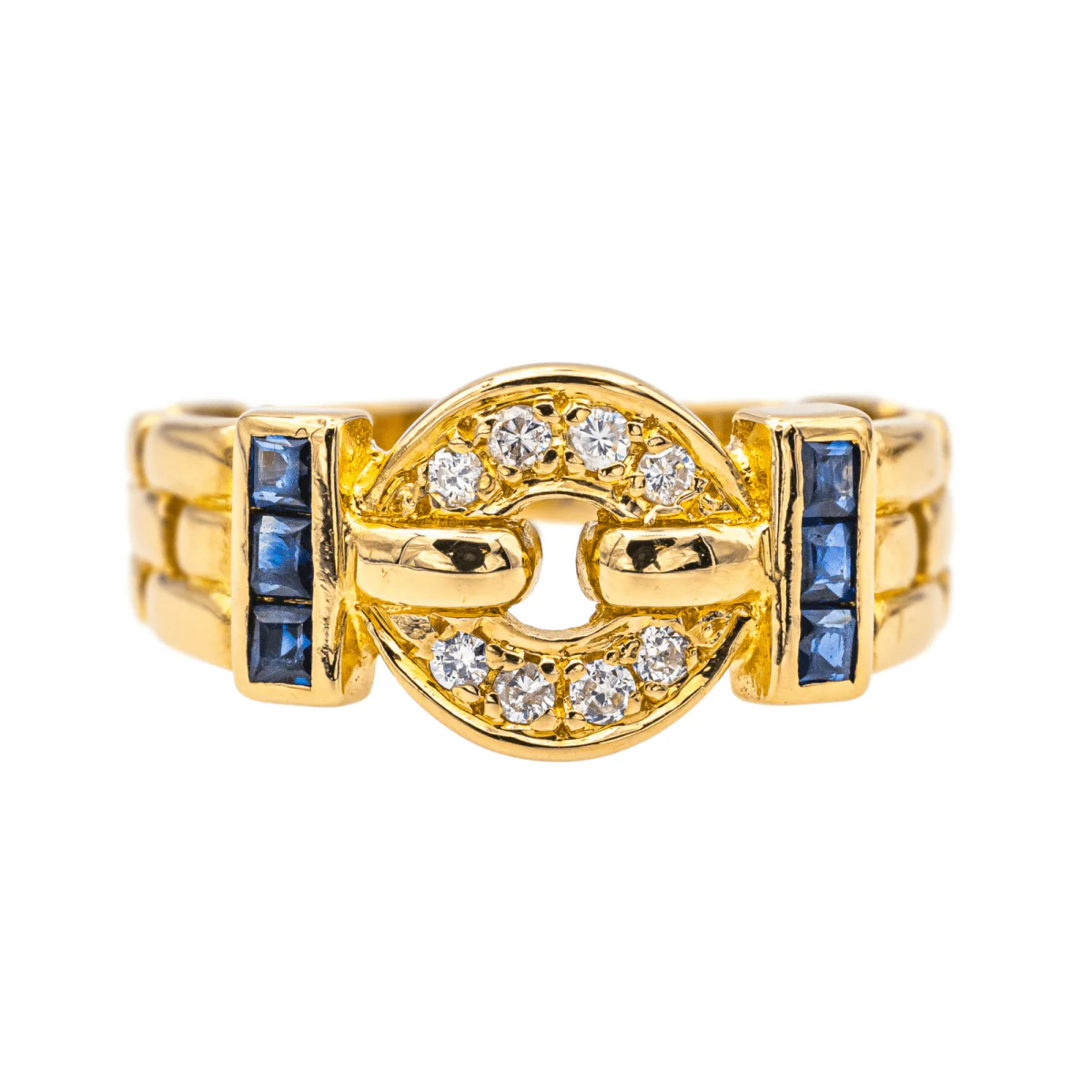 Bague Bandeau en or jaune, saphirs et diamants
