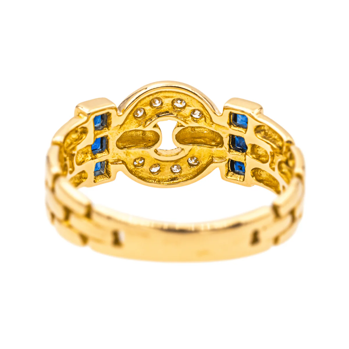 Bague Bandeau en or jaune, saphirs et diamants - Image 5