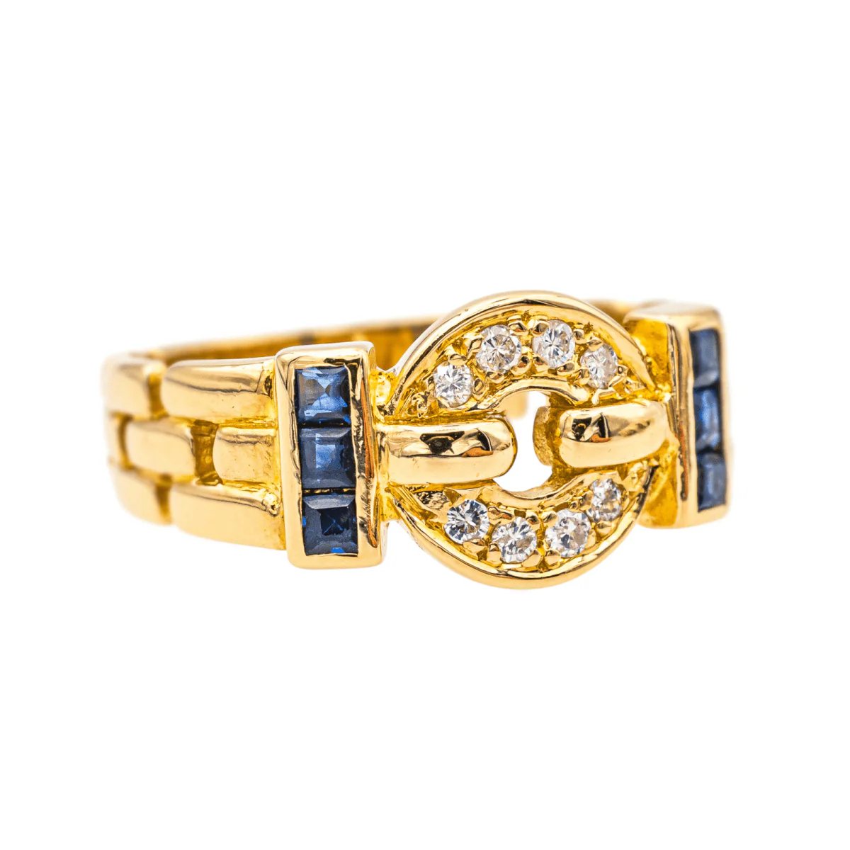 Bague Bandeau en or jaune, saphirs et diamants - Image 6