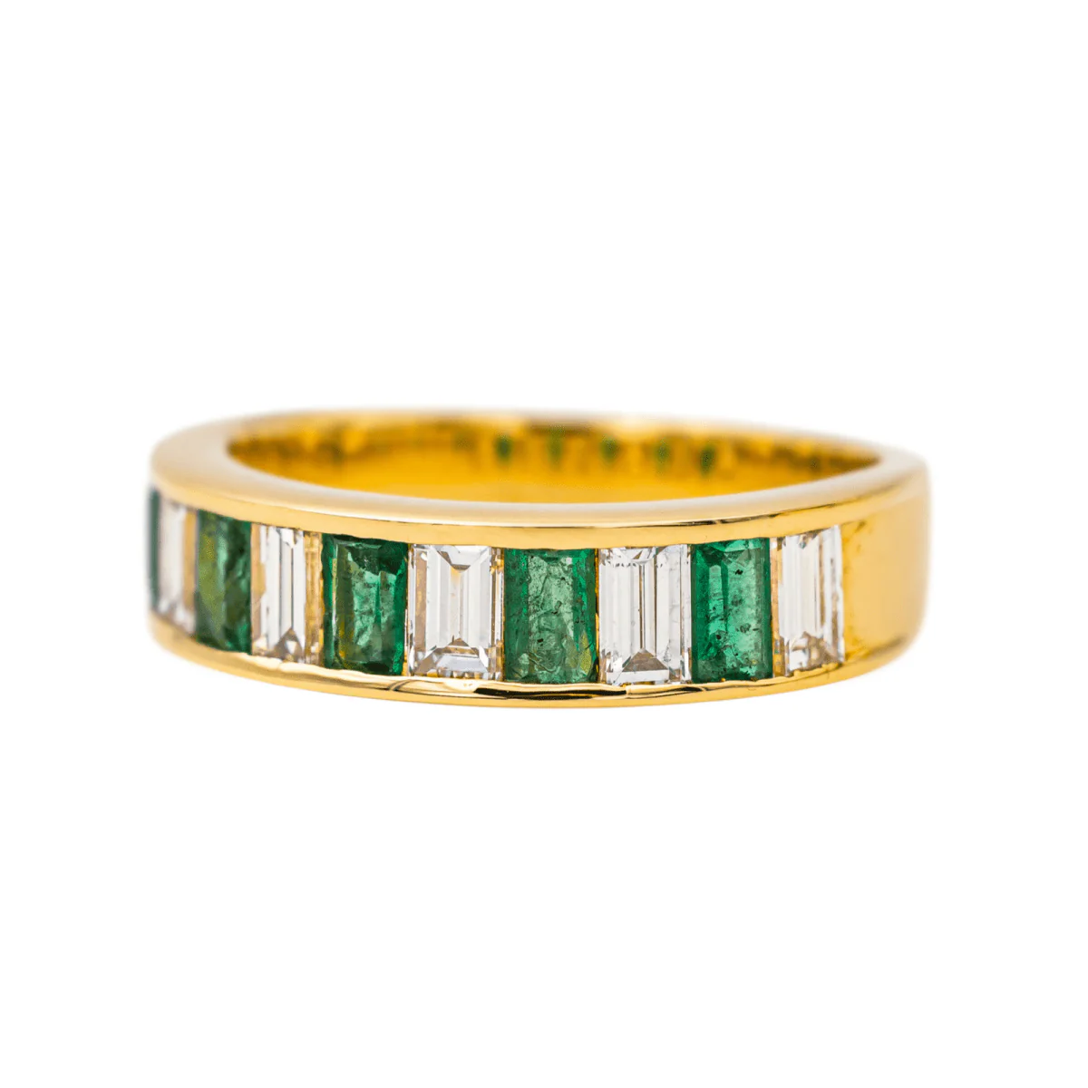 Bague Jarretière en or jaune, émeraudes et diamants - Image 3