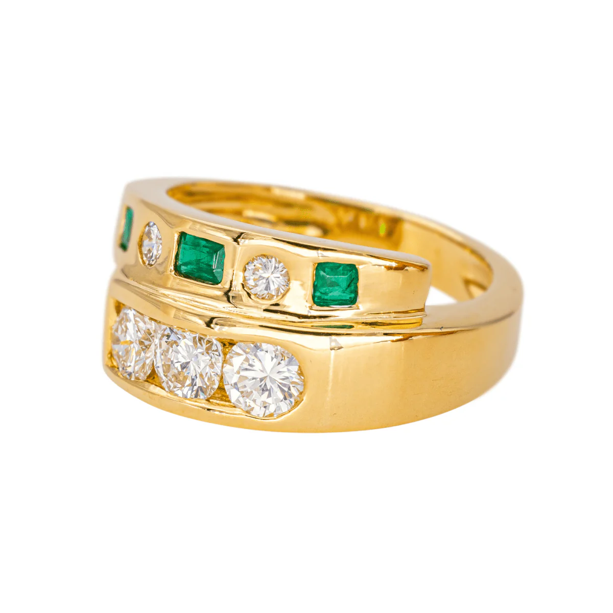 Bague Toi & Moi en or jaune, émeraude et diamants - Image 3