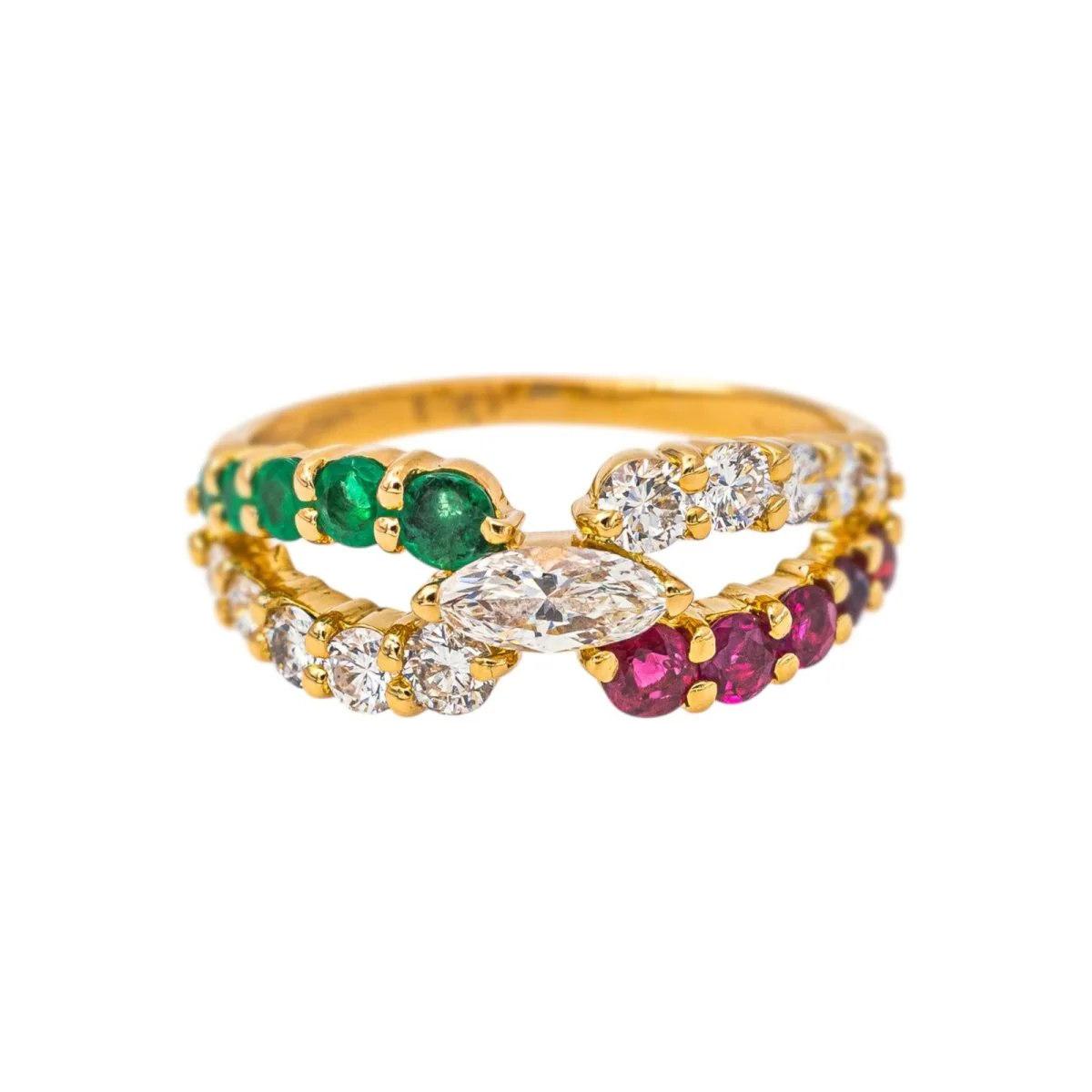 Bague en or jaune, rubis, émeraudes et diamants
