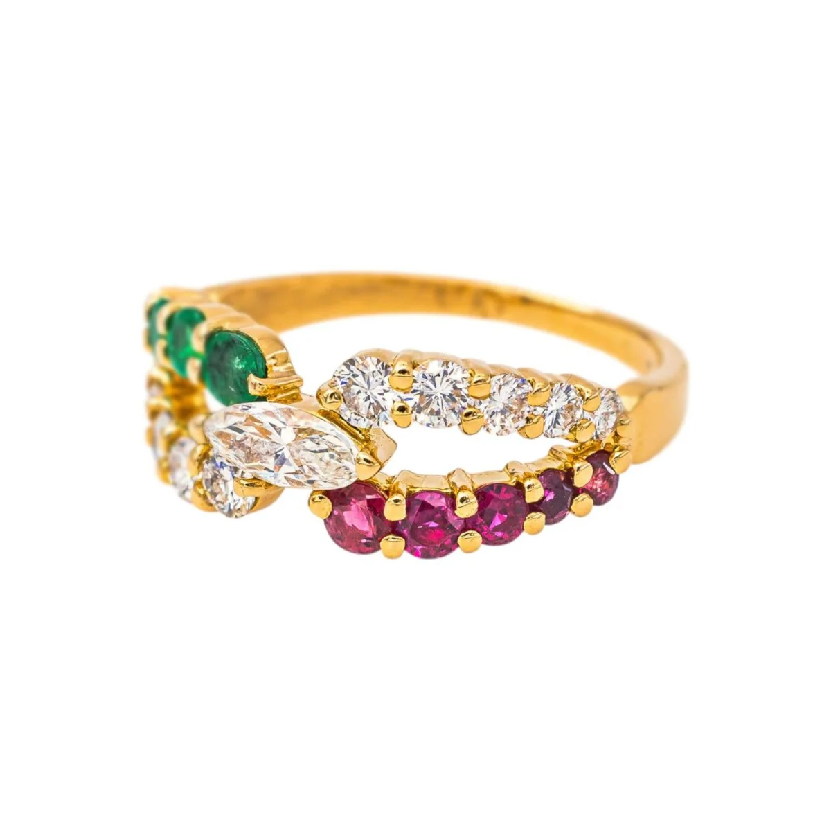Bague en or jaune, rubis, émeraudes et diamants - Image 3