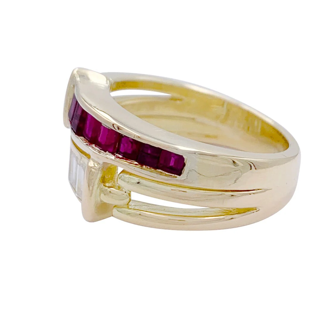 Bague or jaune, diamants et rubis - Image 3