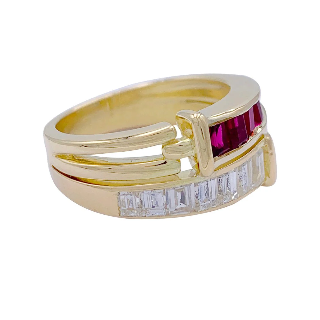 Bague or jaune, diamants et rubis - Image 4