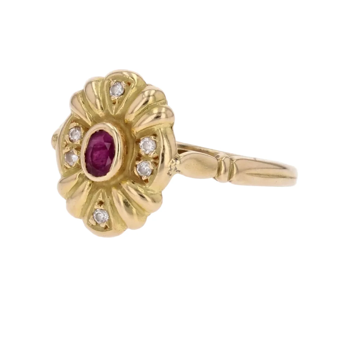 Bague Marguerite en or jaune, rubis et diamants - Image 3