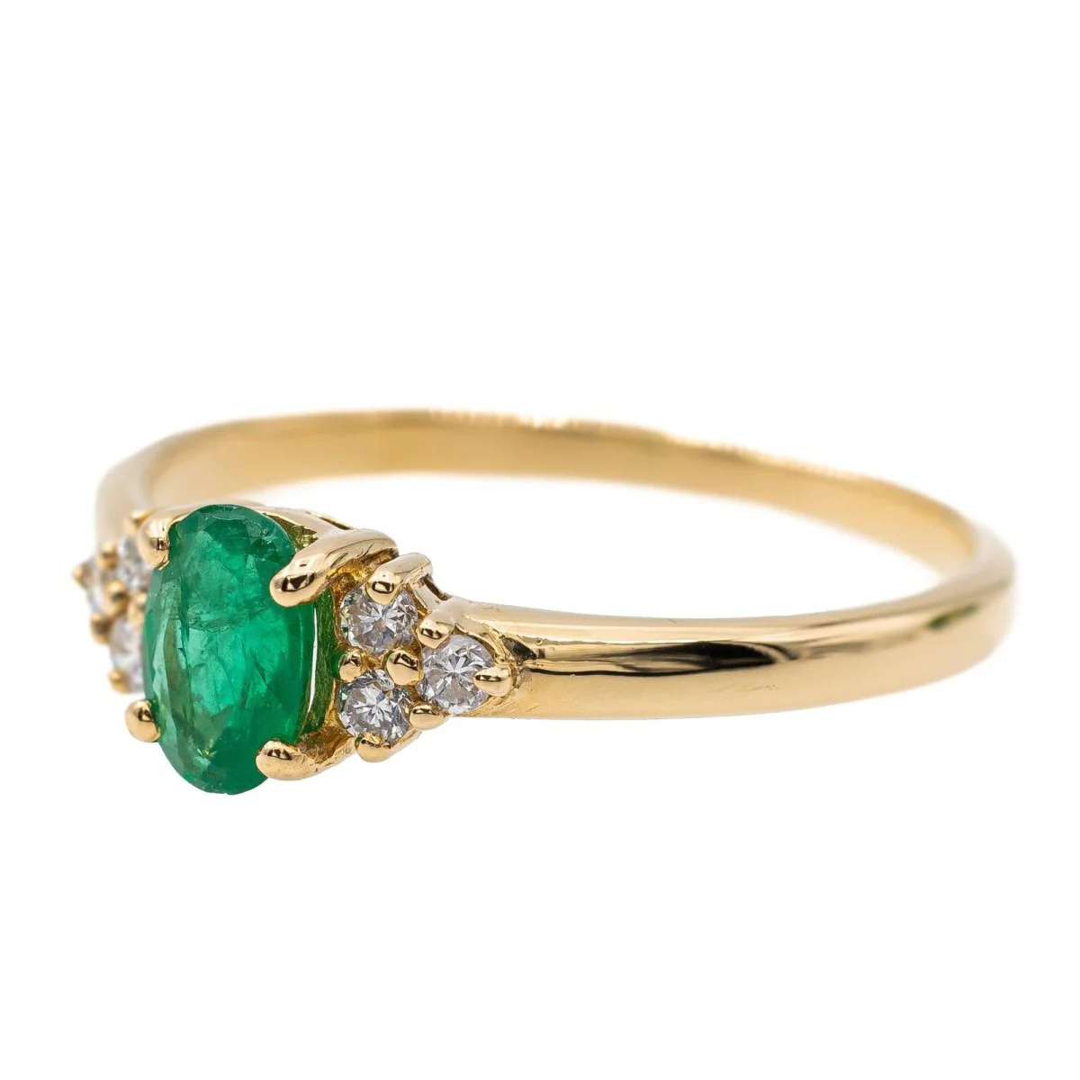Bague en or jaune, émeraude, et diamant - Image 3