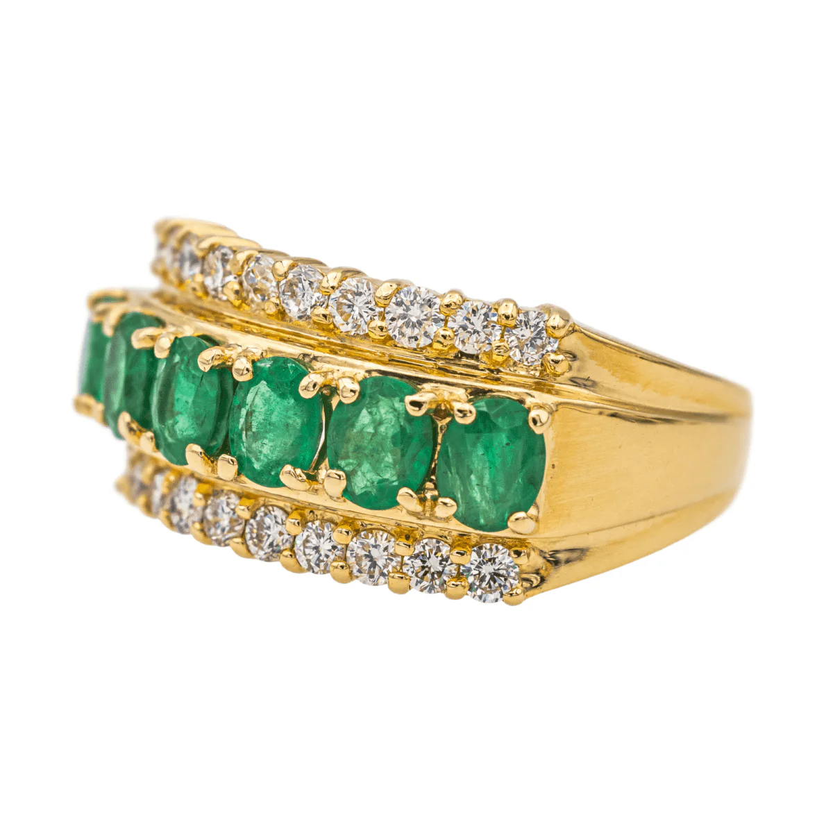 Bague en or jaune, émeraudes et diamants - Image 3