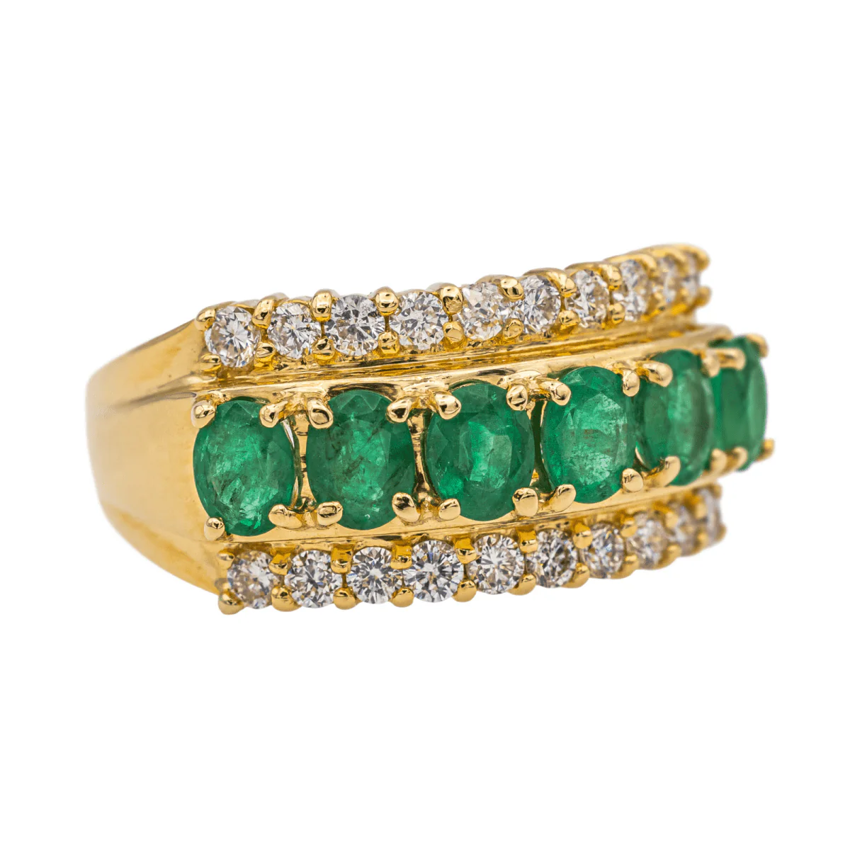 Bague en or jaune, émeraudes et diamants - Image 6