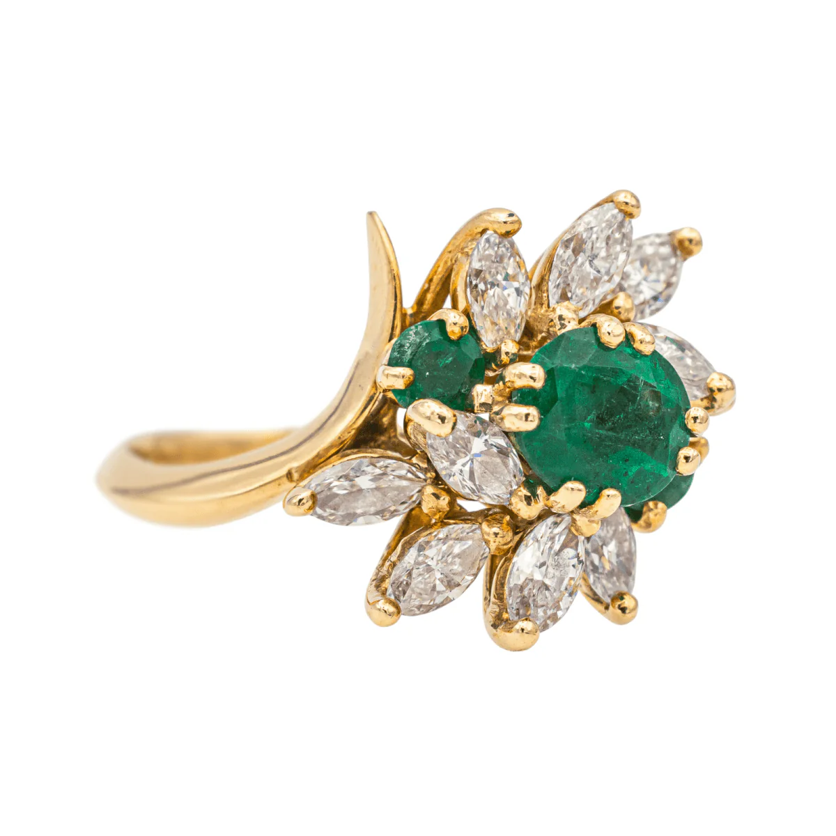 Bague Marguerite en or jaune, émeraudes et diamants - Image 7