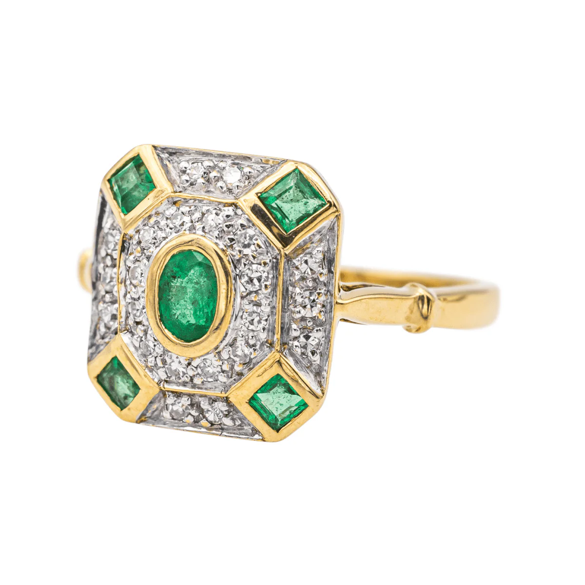Bague en or jaune, or blanc, émeraudes et diamants - Image 3